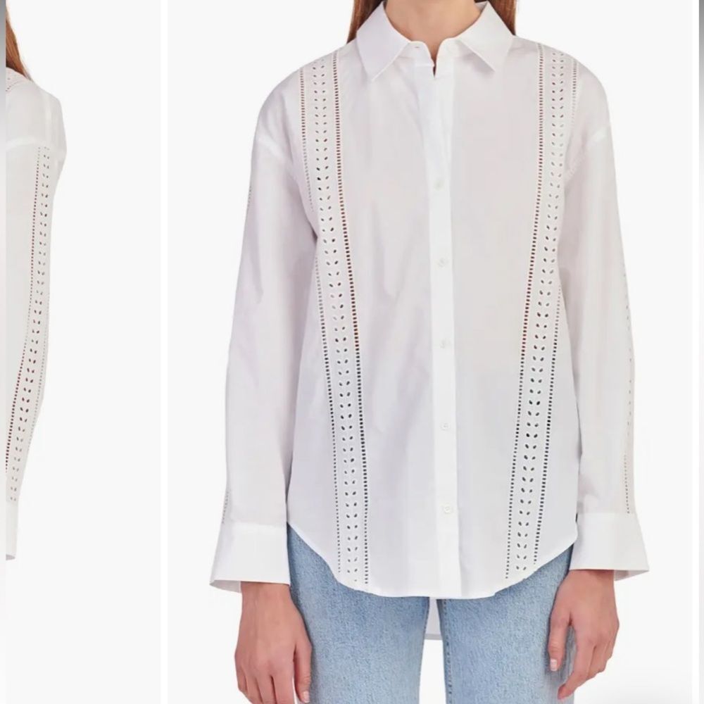 English Factory White Eyelet Cotton Button Up Shirt Size L NWT